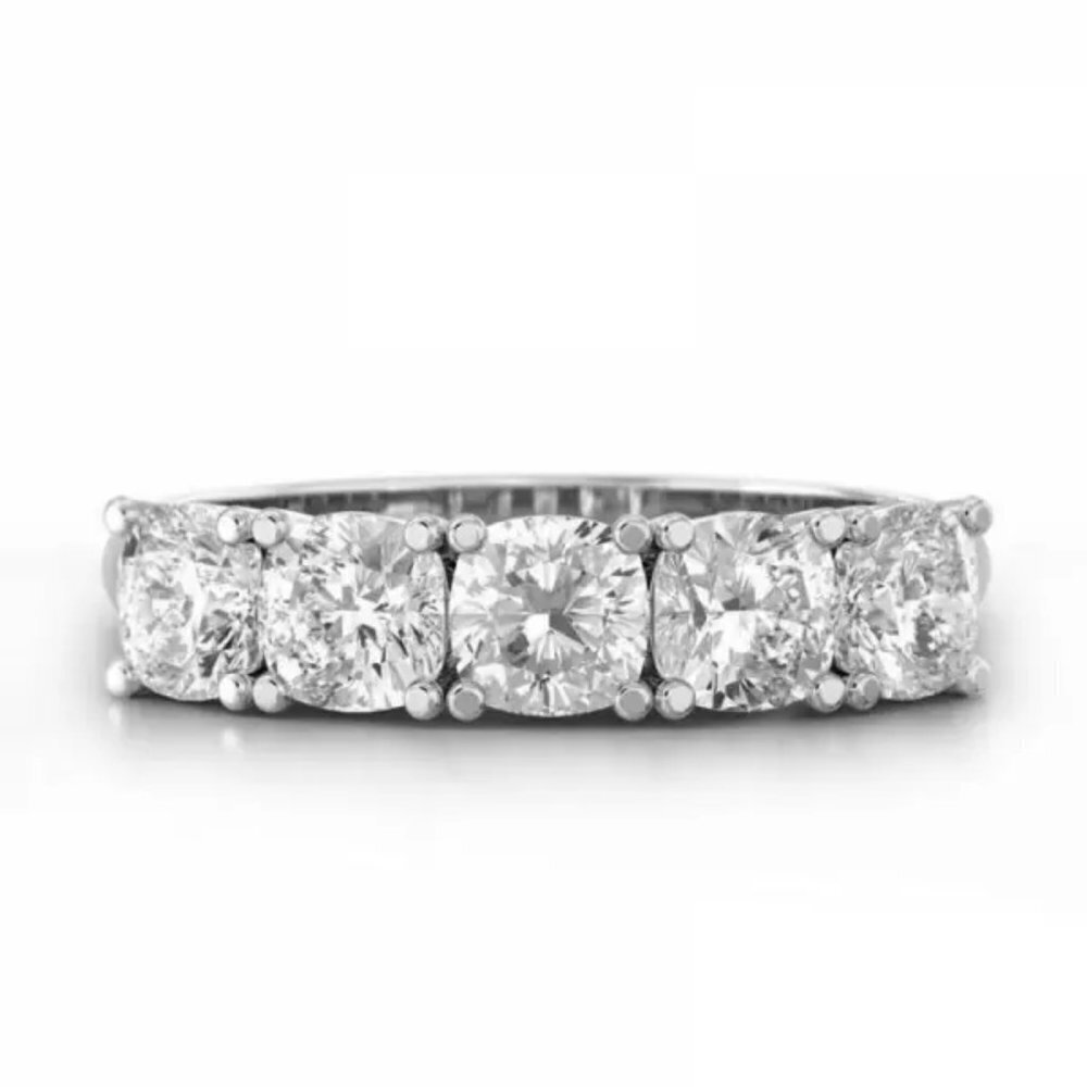 😍Lovely 5 Stone Round Dainty CZ Gems Silver Trendy Eternity Rings, K836 - Picture 7 of 9